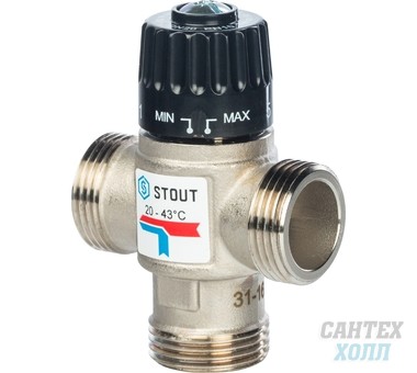 STOUT Термостатический смесительный клапан для систем отопления и ГВС. G 1)4 НР 20-43°С KV 1,6